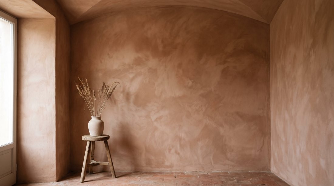 A room finished in limewashed clay